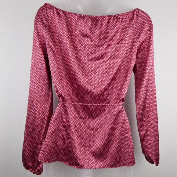 Kenneth Cole Silk Blouse Womens 6 Pink Belted Top 3/4 Sleeves Y2K - Picture 5 of 9